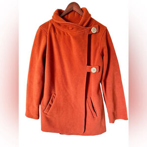 Women's Cozy Fleece Coat Ark Fair Trade Orange Size S statement buttons